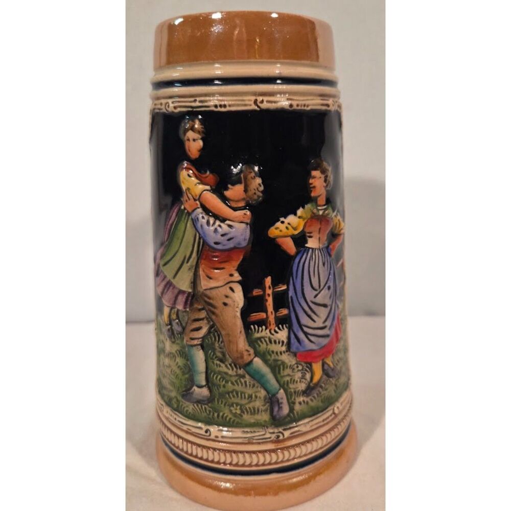 Vintage German Style Beer Stein Bavarian Couple Relief Mug 10"